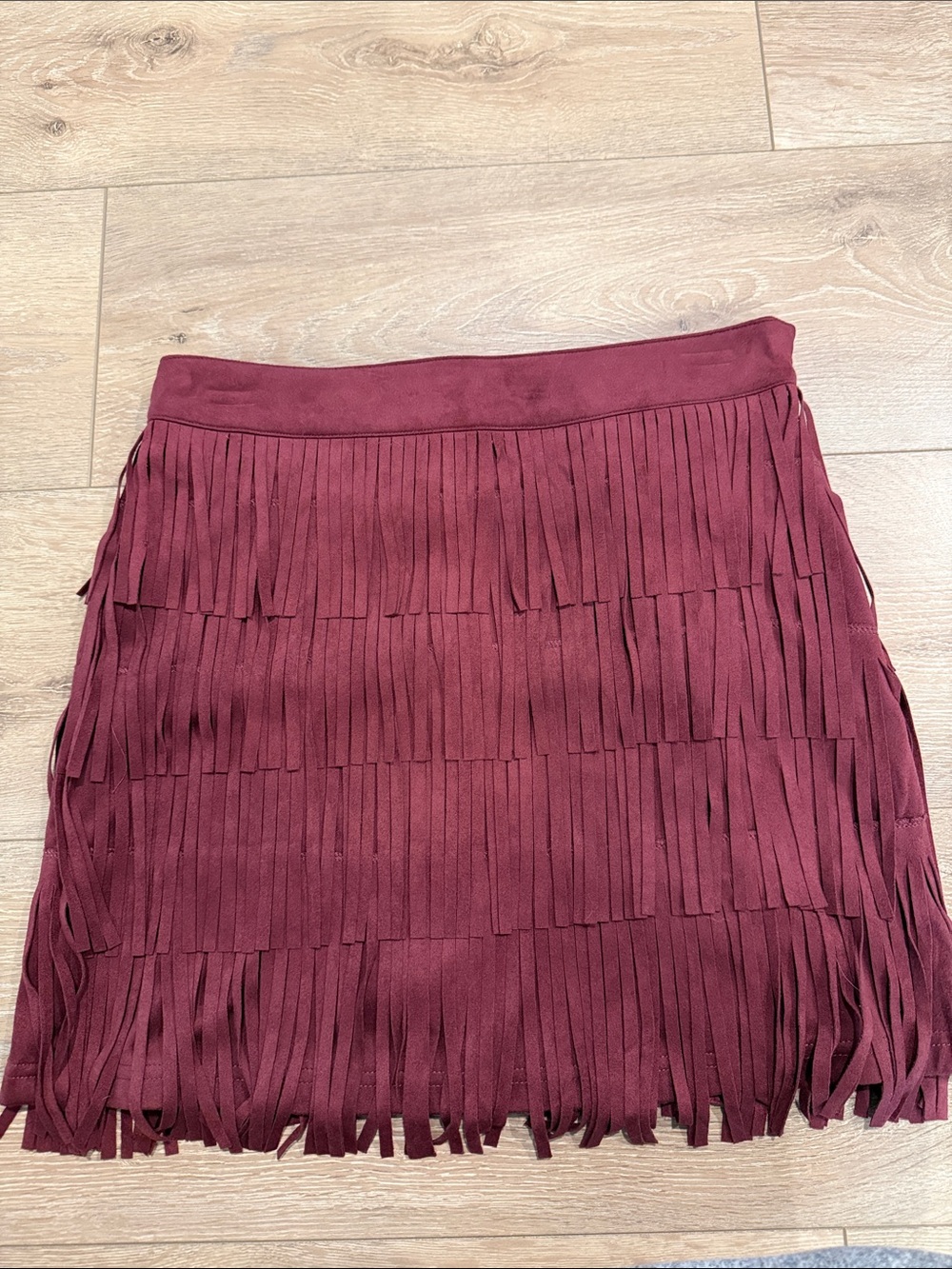 Fringe Mini Skirt in Burgundy